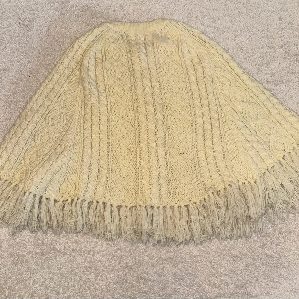 May Knit Girl’s Vintage Cream Poncho Cape with Fringe
